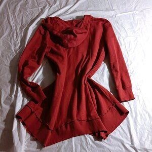 STYLISH CORAL JERSEY SWEAT HOODED ZIP-UP MINI DRESS, 100% COTTON, MEDIUM